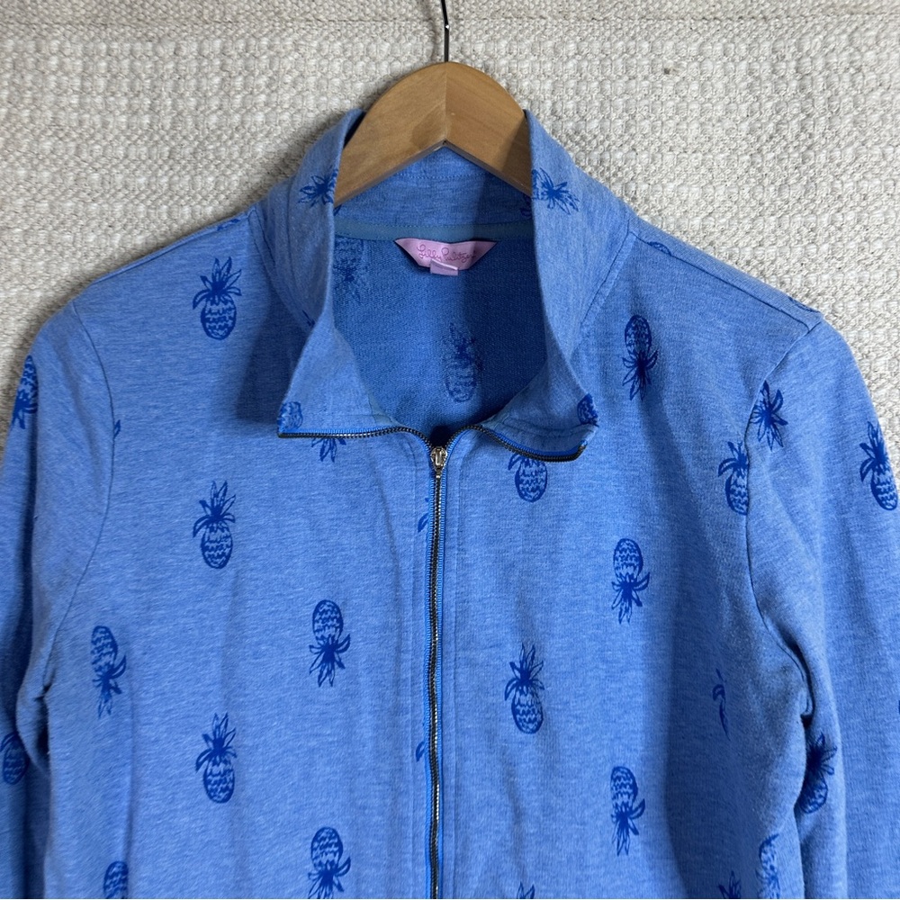LILLY PULITZER Bennet blue Pineapple Burnout zip front Skipper jacket SIZE M - Picture 2 of 10
